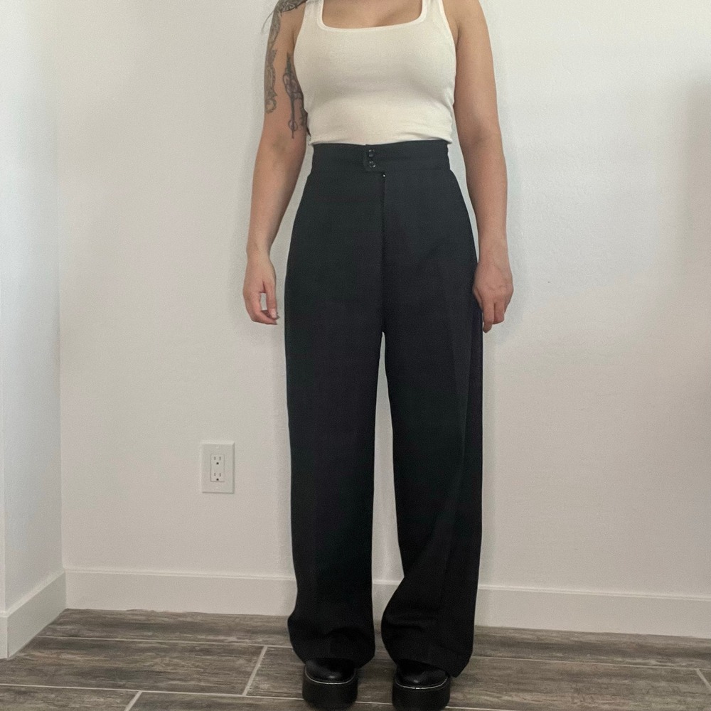 Y2K‎ XOXO Gray Plaid High Rise Wide Leg Trousers Waist 27 Baggy Pleated - Picture 2 of 12